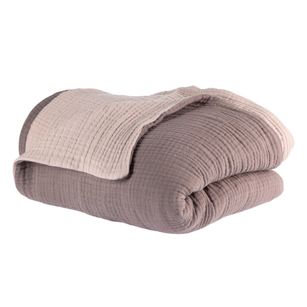 Dobbeltfarvet sengetæppe - lysebrun/mørkebrun